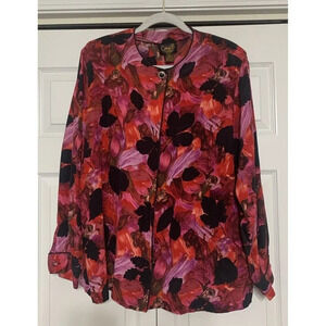 Vintage Corey B. New York 100% Silk Long Sleeve Artsy Wearable Art Blouse 2X